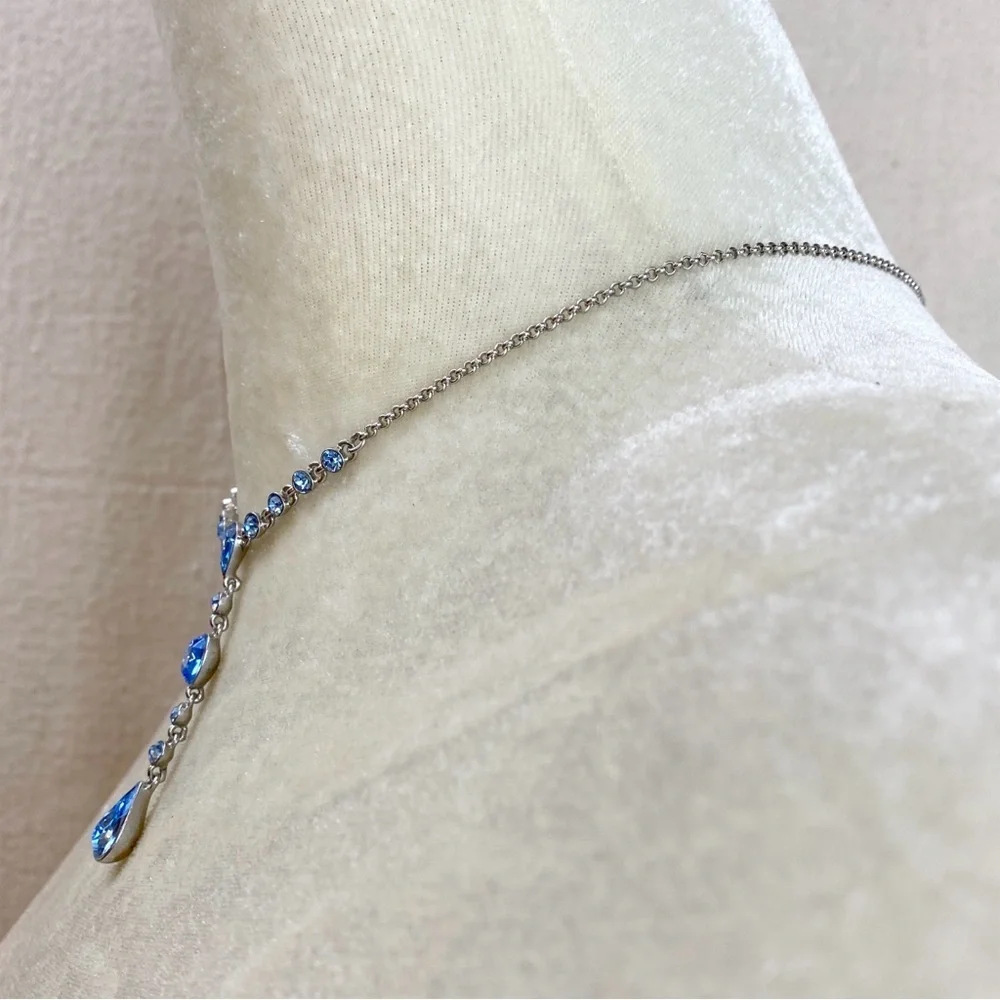 Givenchy Silver Y Necklace with Blue Crystals